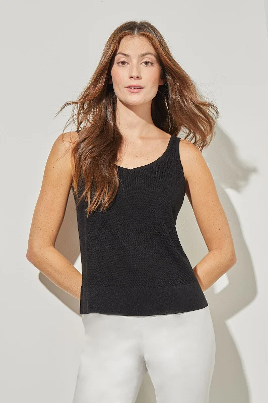 V-Neck Tank - Side-Slit Soft Knit, Black