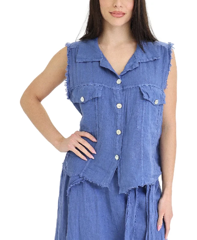 Linen Vest w/ Frayed Edges