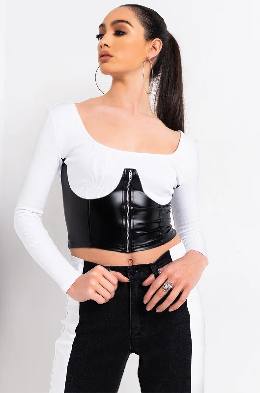 I DID IT AGAIN RIBBED CROPPED LONG SLEEVE TOP WHITE BLACK