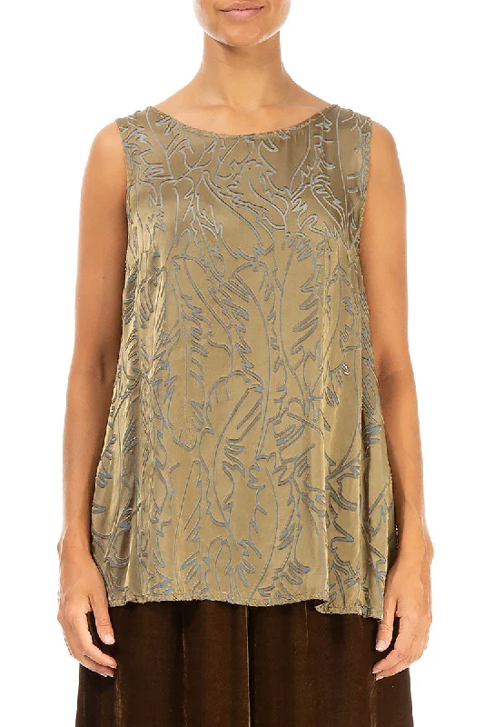 Sleeveless Golden Sage Devoré Feather Silk Top