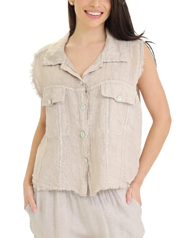 Linen Vest w/ Frayed Edges