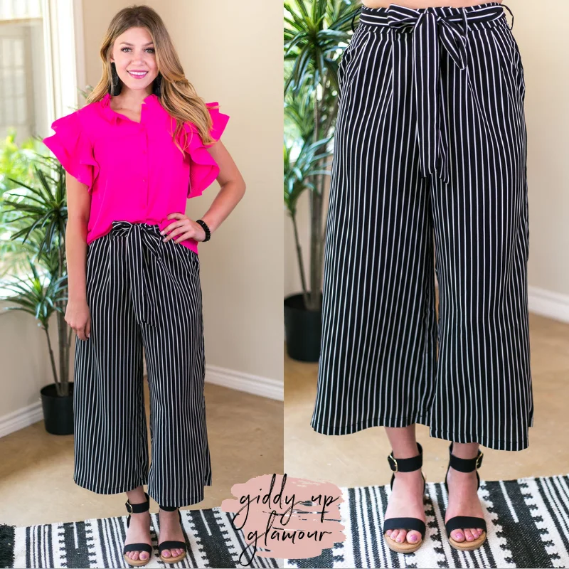 Favorite Lines Stripe Culotte Pants in Black