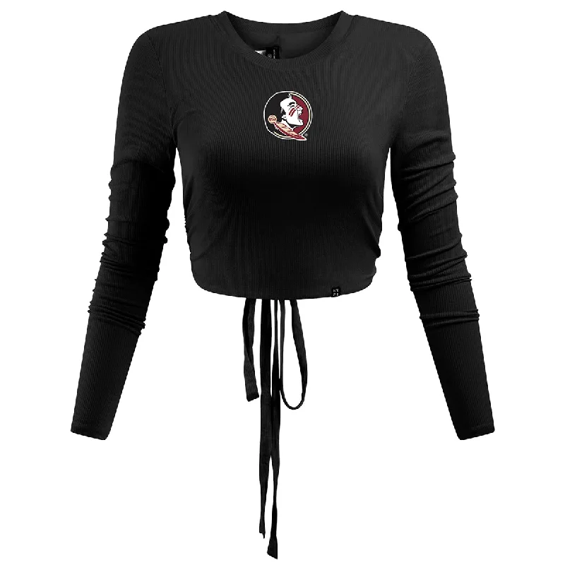 Hype & Vice Women's Seminole Logo Open Back Long Sleeve Top - Black