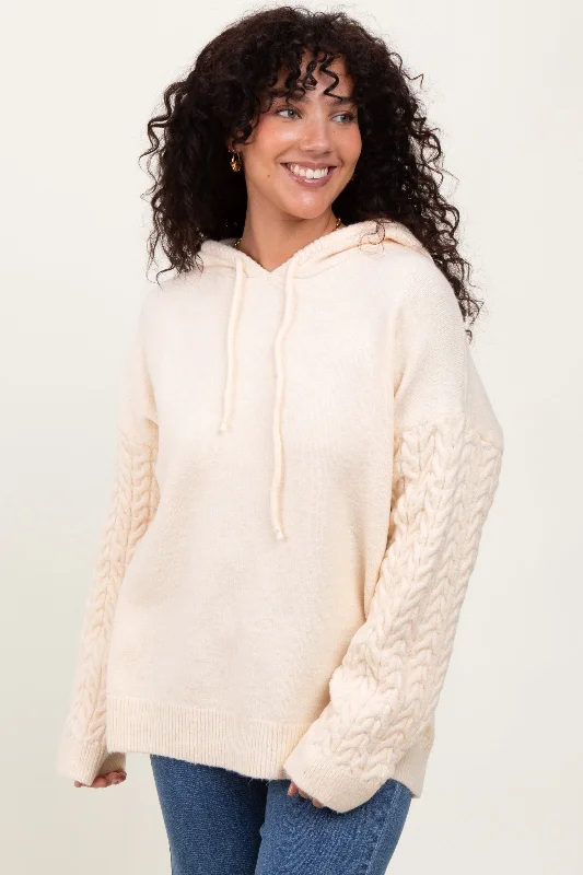 Cream Pullover Knit Hoodie