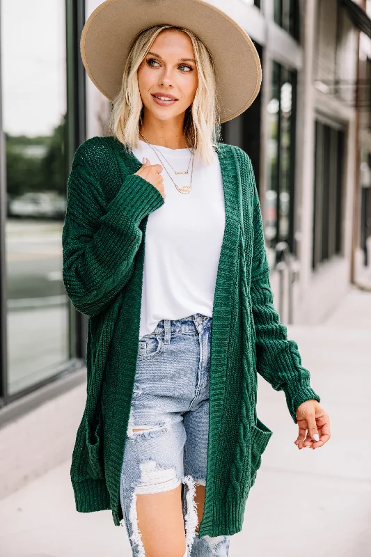 Cozy Crush Pine Green Cable Knit Cardigan