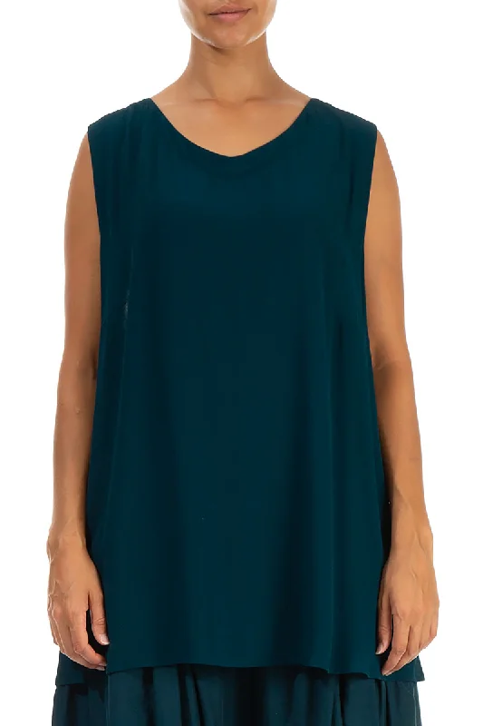 Flared Sleeveless Teal Viscose Top