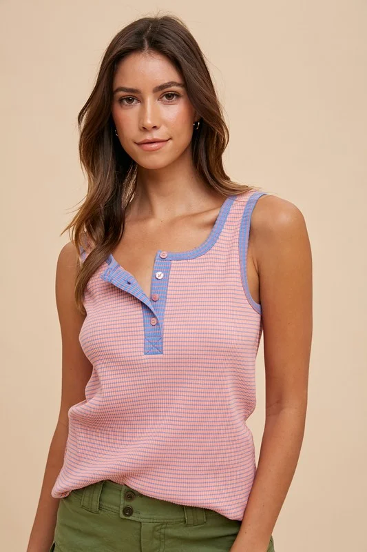 Ribbed Stripes Mauve Tank Top