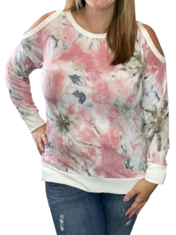 French Terry Cold Shoulder Top In Pink