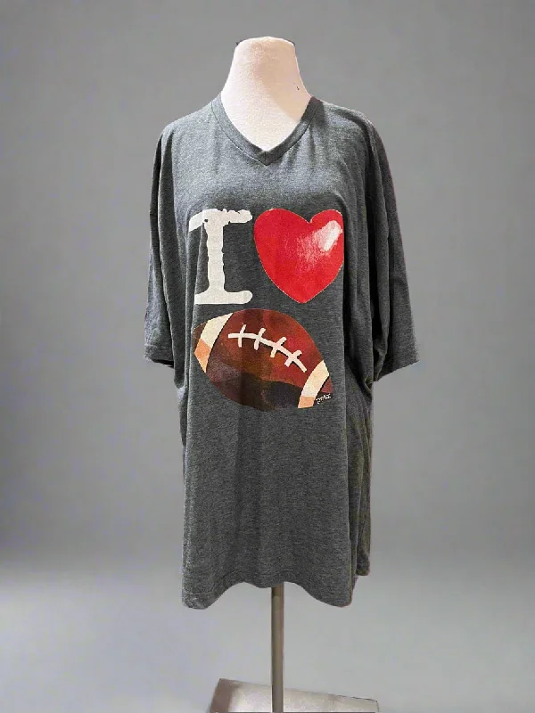 "KC" Gray "I (Heart) Football" Graphic Tee: 3X