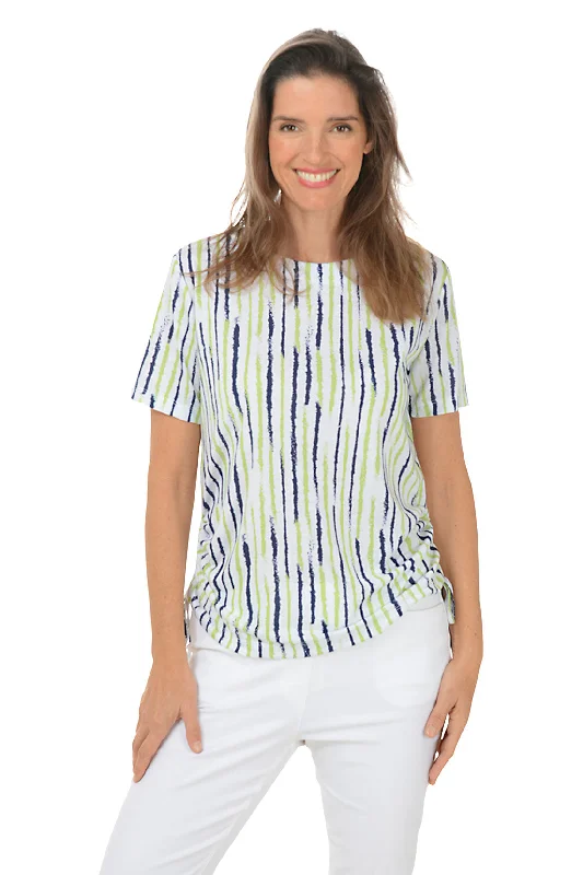 Aloe Vera Sketched Stripe Short Sleeve Top