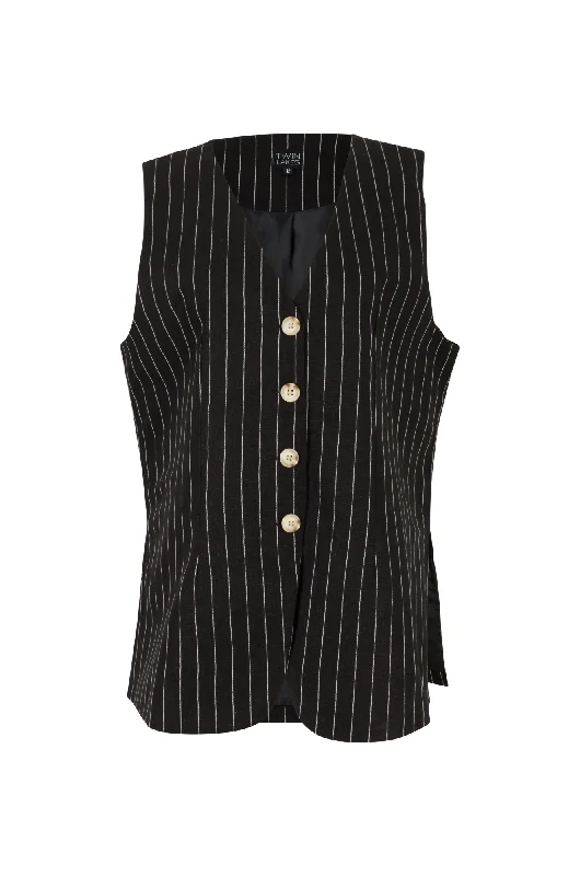 Cotton Linen Vest | BLACK/WHITE STRIPE | 6751A1