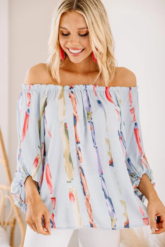 Form A Bond Blue Abstract Print Top