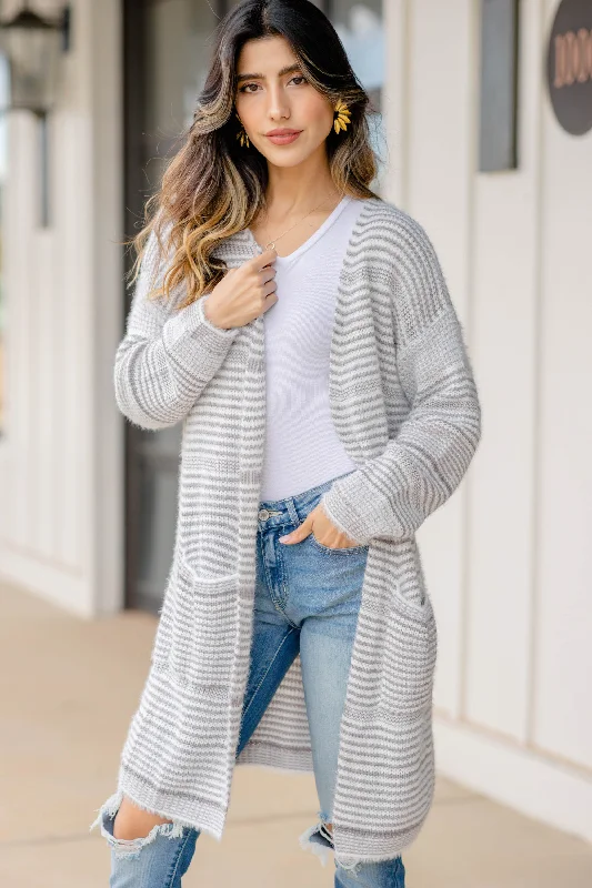 Feeling Harmonious Gray Striped Cardigan