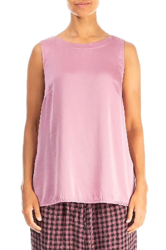 Sleeveless Longer Back Mauve Taupe Silk Top