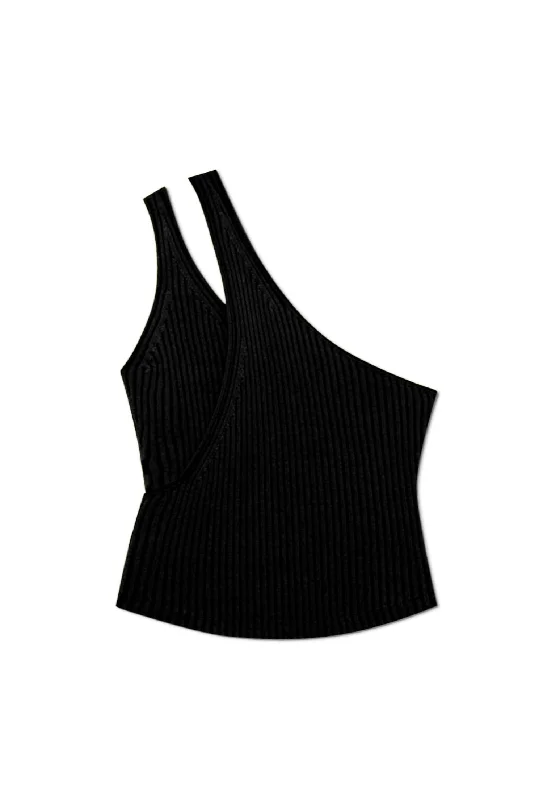 Jenni Ribbed One Shoulder Top In Black