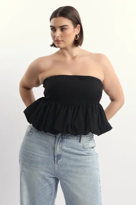 Black Bubble Hem Boob Top Strapless