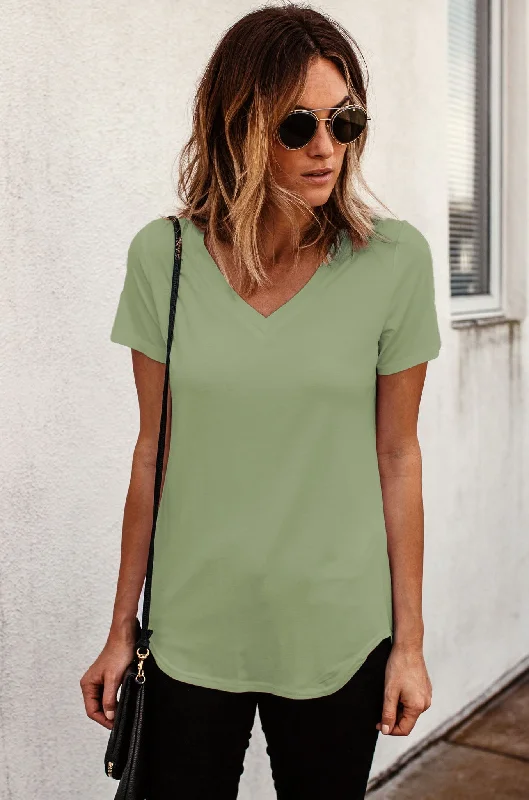 Moss Loose Cut Casual Short Sleeve Scoped Hem Top