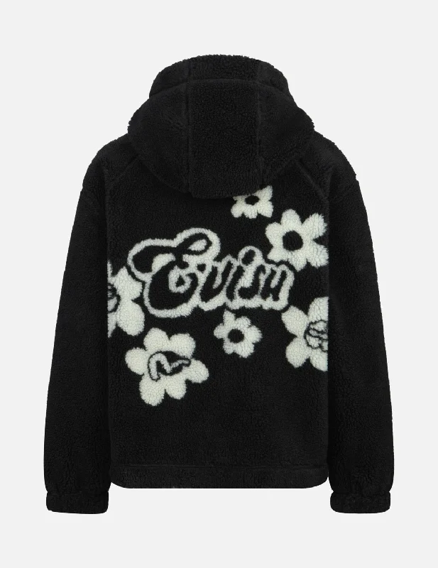 Floral Jacquard Oversized Sherpa Fleece Jacket