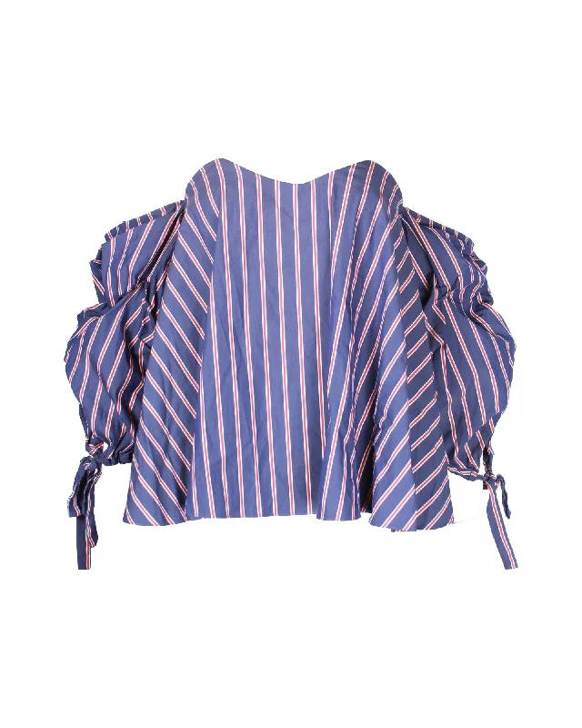 Caroline Constas Gabriella Off-Shoulder Top in Blue Cotton