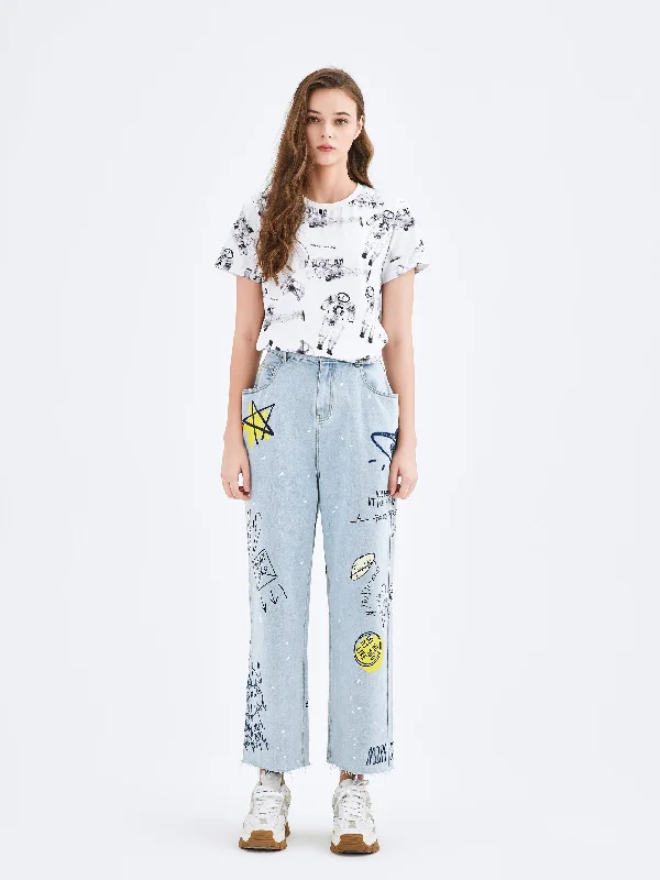 Mars Graffiti Bootcut Cropped Jeans