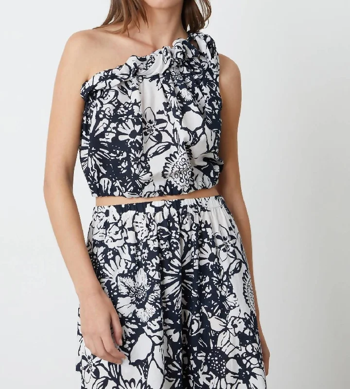 Camilla Clementine Print One Shoulder Top In Black