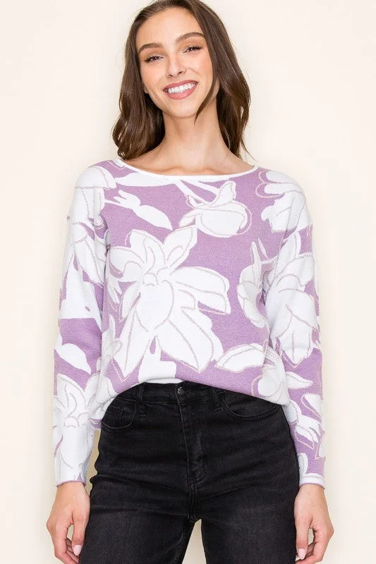 Lavender Shimmer Floral Pullover