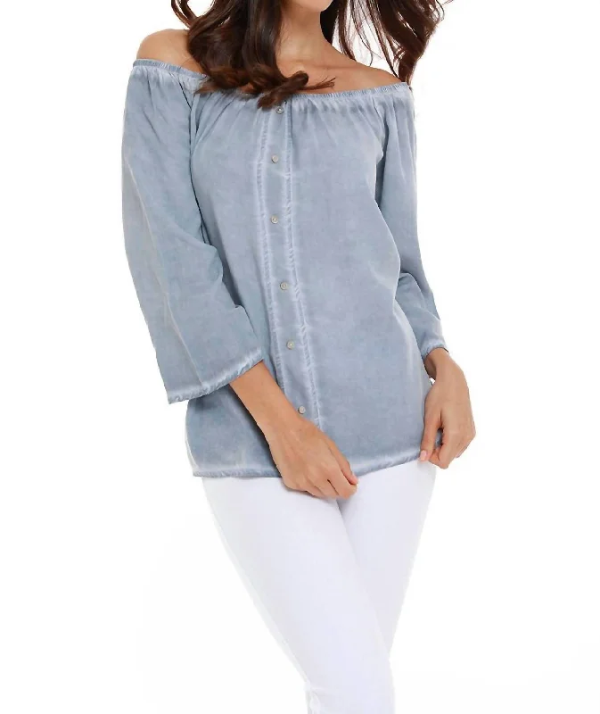 Luciana Button Off The Shoulder Top In Denim