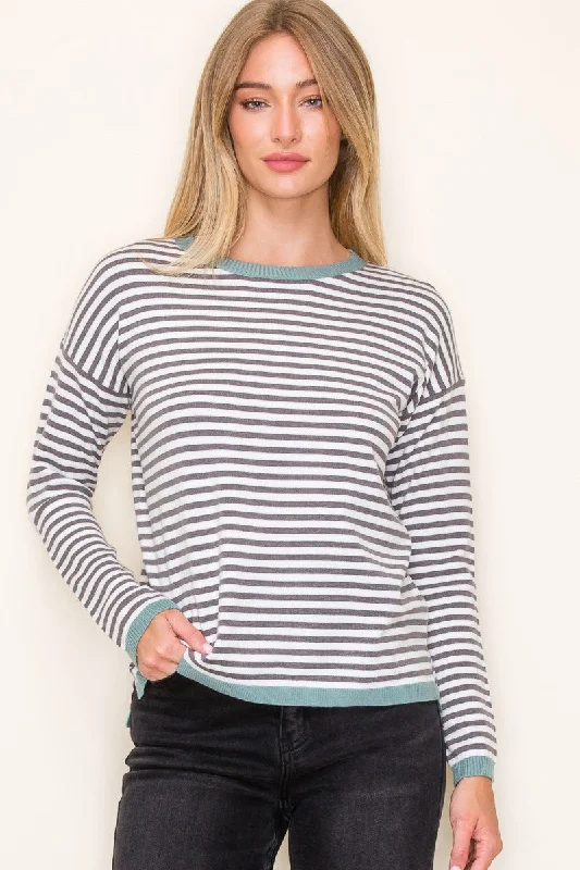 Striped Contrast Detail Pullovers - 2 Colors!