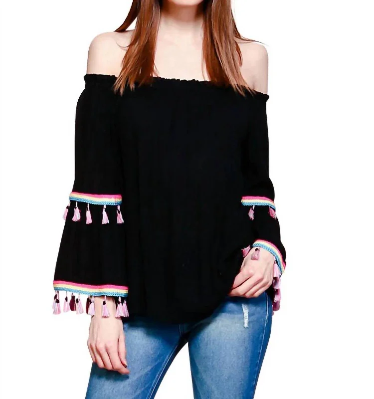 Tassel Off The Shoulder Top In Black