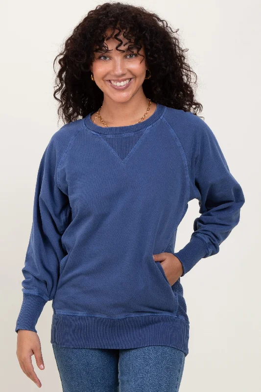 Navy Blue Vintage Wash French Terry Pullover