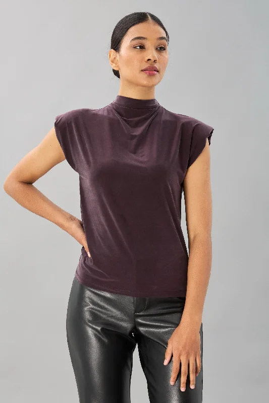 Cupro Jersey Sleveless Mock Neck Top