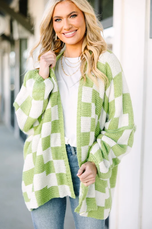 That's Life Sage Green Checkered Cardigan