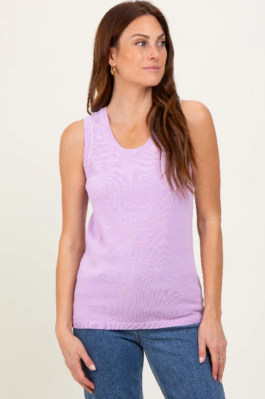 Lavender Knit Piping Detail Sleeveless Top