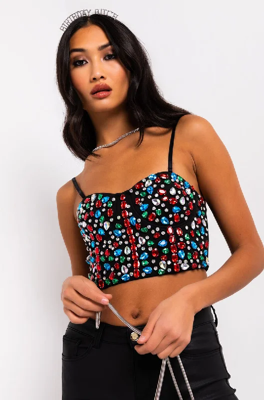 SHINE BRIGHT RHINESTONE CORSET CROP TOP