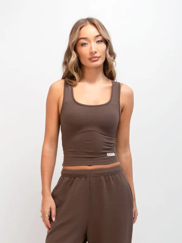 Soft Waffle Vest Top - Brown