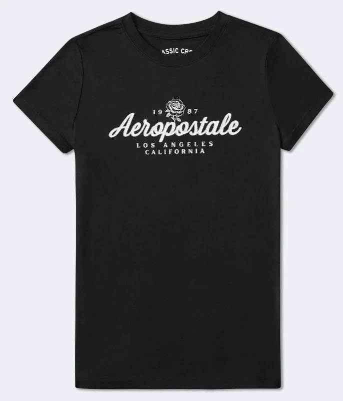 Aeropostale Script Rose Glitter Graphic Tee