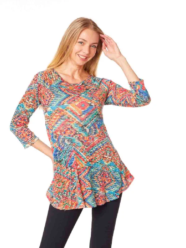 Tianello "Tapastry" Print Knit Burnout "Sochie" Tunic