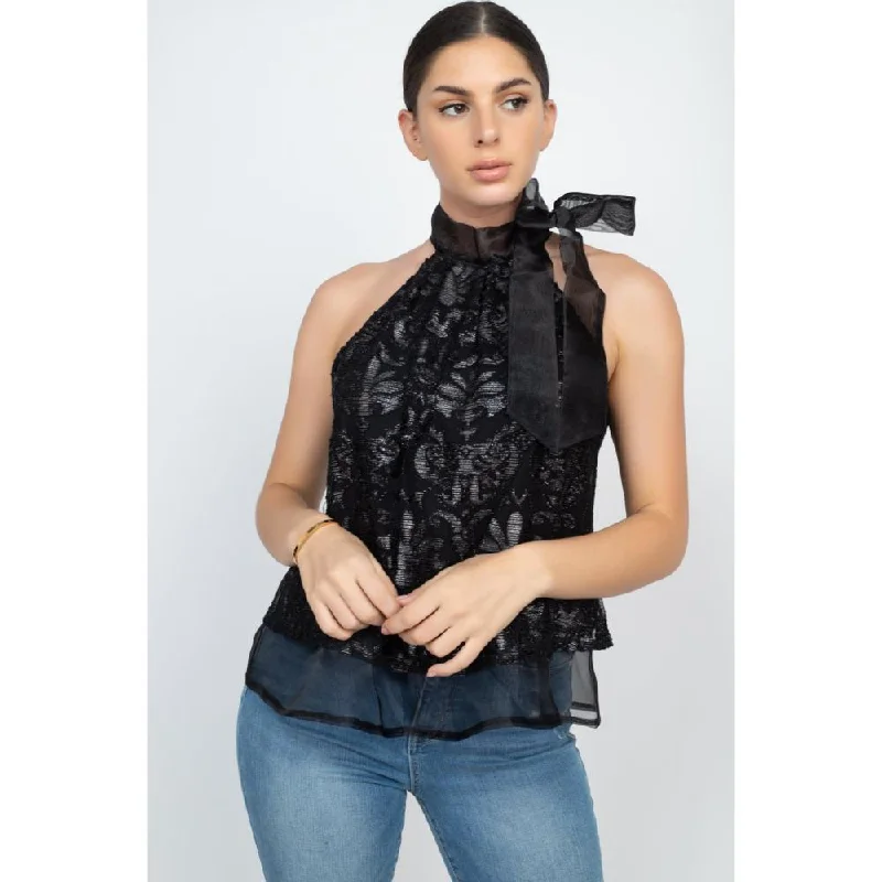 Sleeveless Neck Tie Keyhole Top