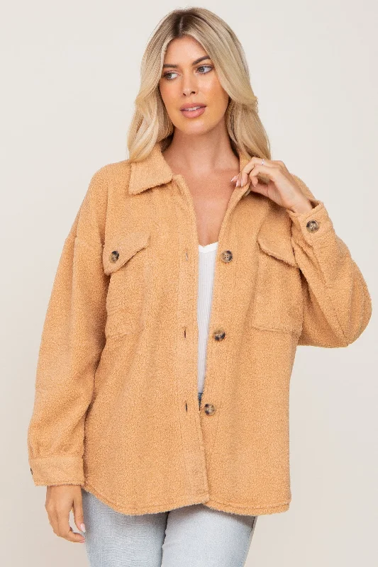 Beige Fleece Shirt Jacket