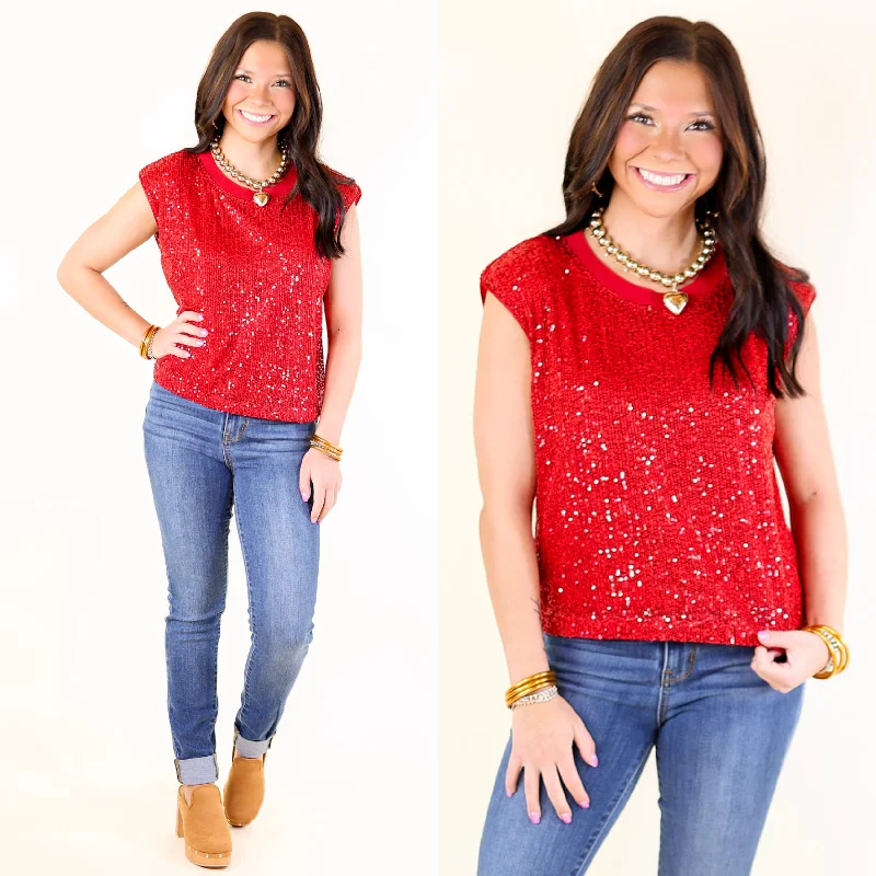 Sequin Sleek Red Sleeveless Top