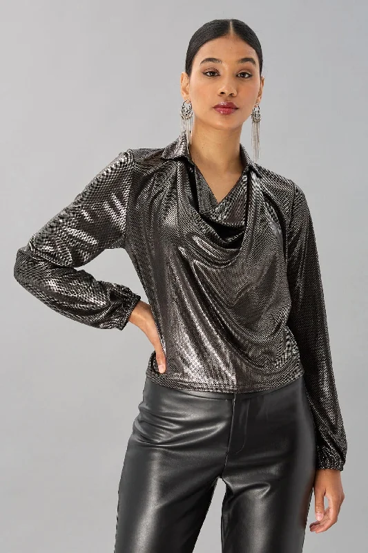 Metallic Dot Cowl Neck Top