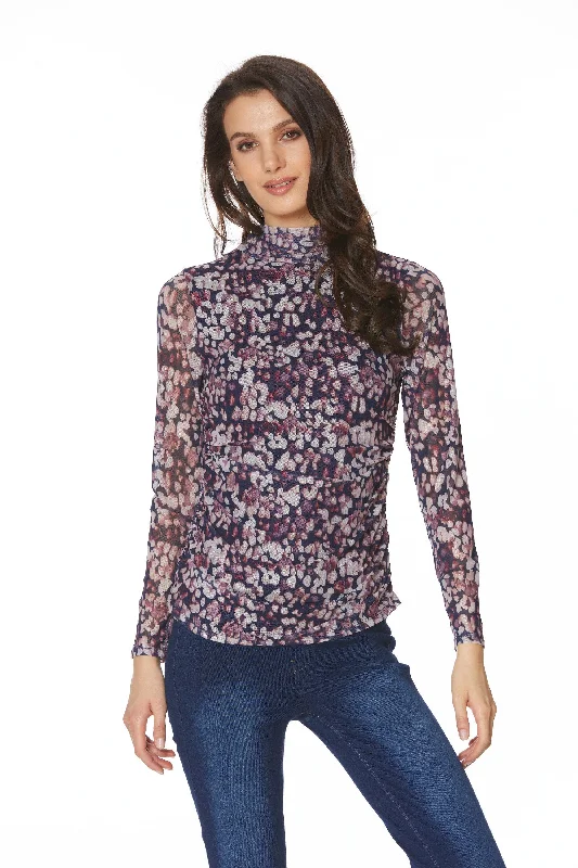 SPENSE Floral Printed Mesh Turtle Neck Top - CSTP04255M