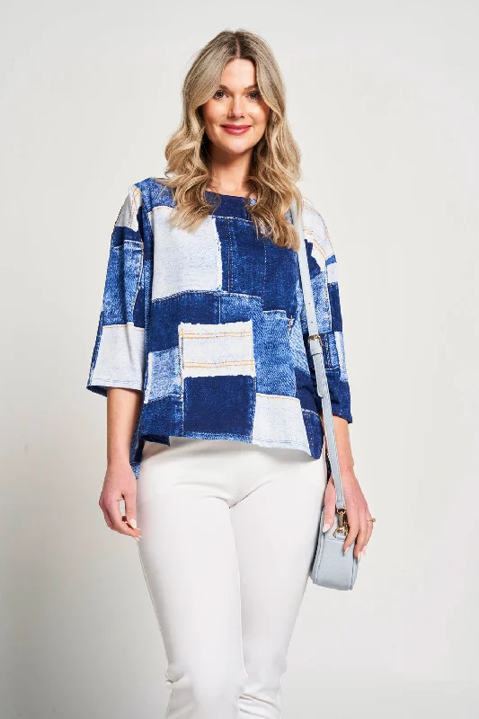 Saloos Denim Patched Print Top