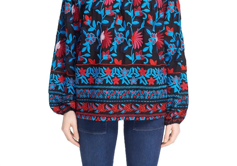 Nessa Embroidered Off The Shoulder Top In Multi