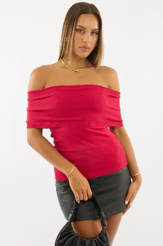 Red Bardot Knit Top Short Sleeve