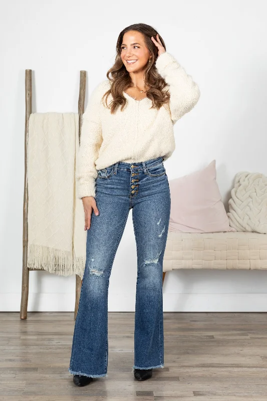 Judy Blue Button Fly Distress Knees Jeans