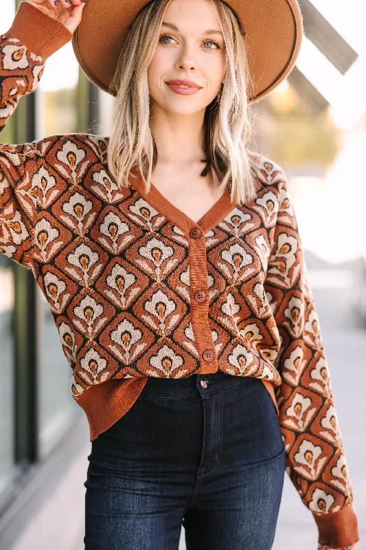 Just Be You Brown Abstract Cardigan