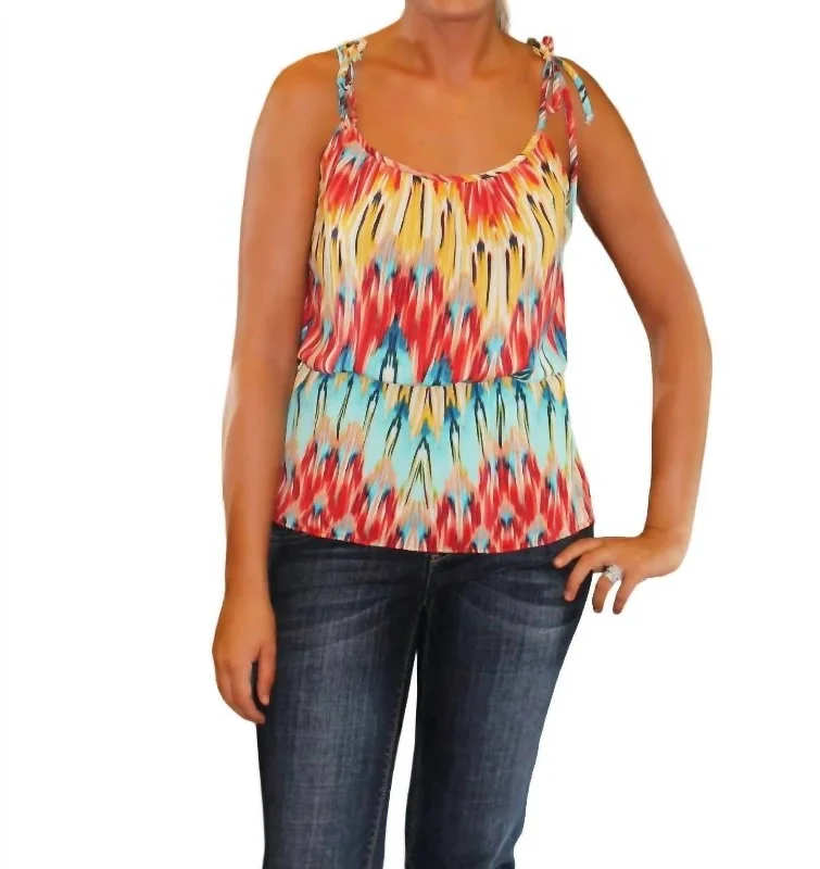 Multi Zig-Zag Tie Shoulder Top In Red