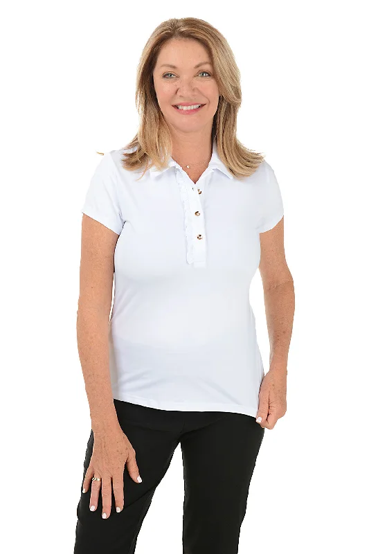 Solid Lizzie Ruffled Short Sleeve Polo Top