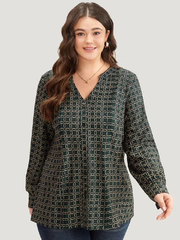 Geometric Graphic Pleated Detail Blouse